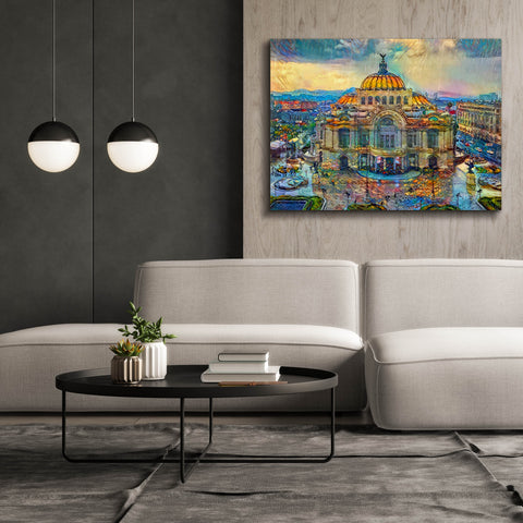 Image of 'Mexico City Palace of Fine Arts in the rain' by Pedro Gavidia, Canvas Wall Art,54 x 40
