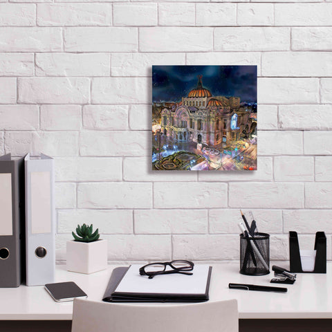 Image of 'Mexico City Palace of Fine Arts at night' by Pedro Gavidia, Canvas Wall Art,12 x 12