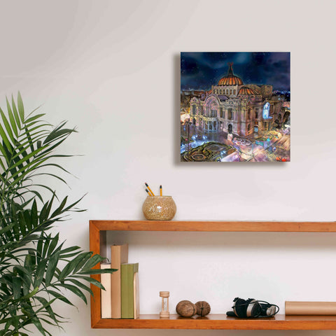 Image of 'Mexico City Palace of Fine Arts at night' by Pedro Gavidia, Canvas Wall Art,12 x 12