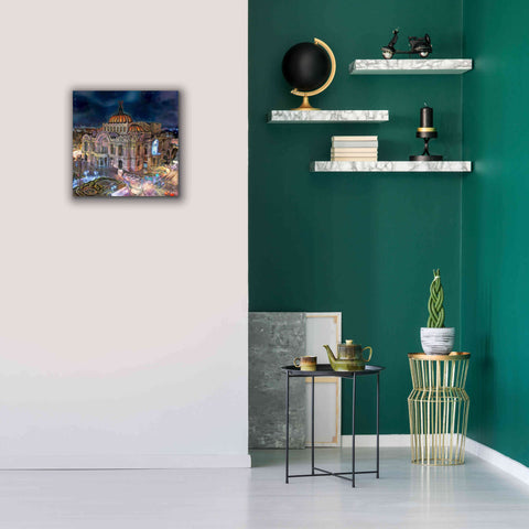 Image of 'Mexico City Palace of Fine Arts at night' by Pedro Gavidia, Canvas Wall Art,18 x 18