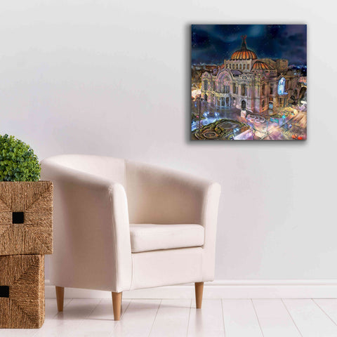 Image of 'Mexico City Palace of Fine Arts at night' by Pedro Gavidia, Canvas Wall Art,26 x 26