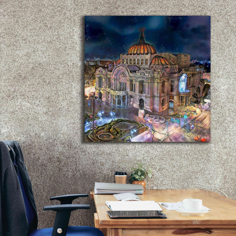 Image of 'Mexico City Palace of Fine Arts at night' by Pedro Gavidia, Canvas Wall Art,37 x 37