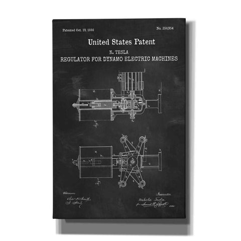 Image of 'Tesla's Regulator for Electric Machines Blueprint Patent Chalkboard,' Canvas Wall Art