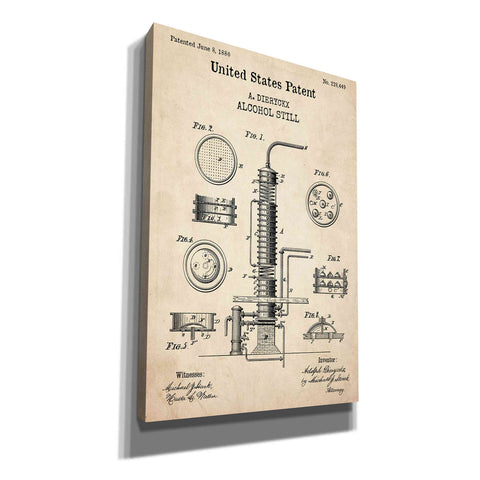 Image of 'Alcohol Still Blueprint Patent Parchment,' Canvas Wall Art