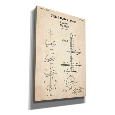 Image of 'Cat Tree Blueprint Patent Parchment,' Canvas Wall Art