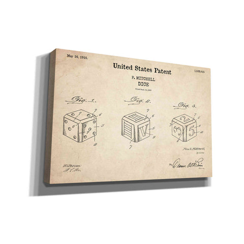 Image of 'Dice Blueprint Patent Parchment,' Canvas Wall Art