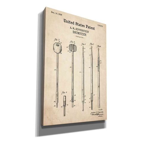 Image of 'Drumsticks, 1929 Blueprint Patent Parchment,' Canvas Wall Art