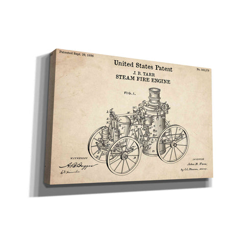 Image of 'Steam Fire Engine Blueprint Patent Parchment,' Canvas Wall Art