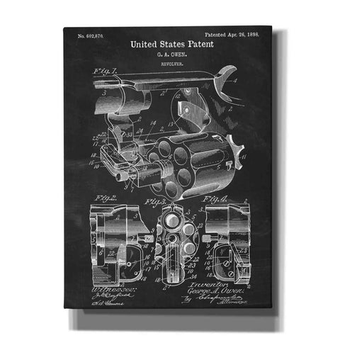 Image of 'Owen Revolver Blueprint Patent Chalkboard' Canvas Wall Art,Size A Portrait