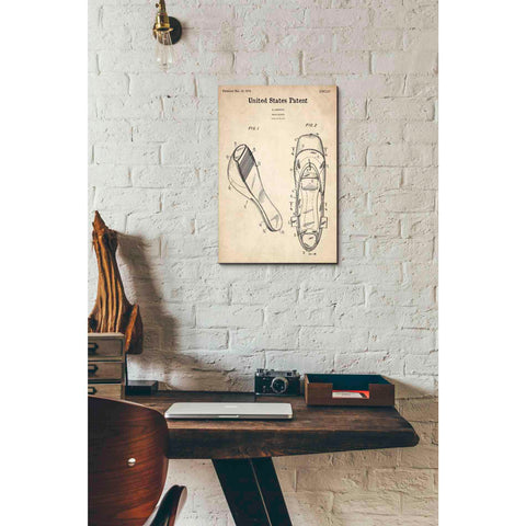 Image of 'Ballet Slippers Blueprint Patent Parchment' Canvas Wall Art,12 x 18