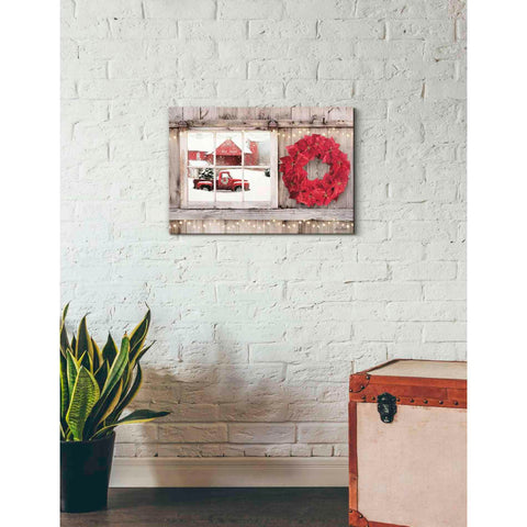 Image of 'Poinsettia Wreath Window View' by Lori Deiter, Canvas Wall Art,26 x 18