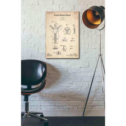 Image of 'Zipper Blueprint Patent Parchment' Canvas Wall Art,18 x 26