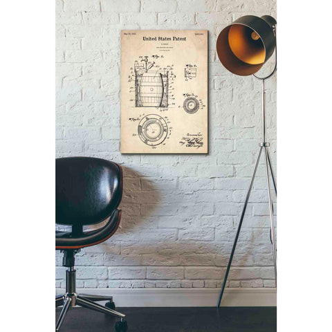 Image of 'Beer Container and Cooler Blueprint Patent Parchment' Canvas Wall Art,18 x 26
