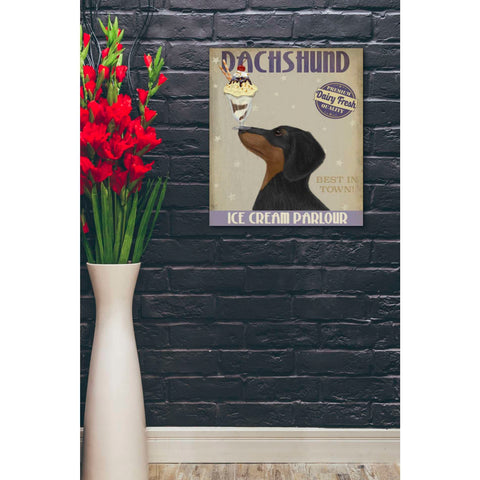 Image of 'Dachshund, Black and Tan, Ice Cream,' by Fab Funky, Giclee Canvas Wall Art