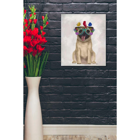 Image of 'Pug and Flower Glasses' by Fab Funky, Giclee Canvas Wall Art