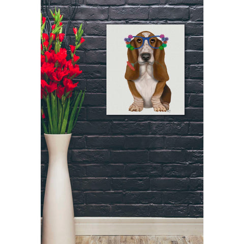Image of 'Basset Hound Flower Glasses' by Fab Funky, Giclee Canvas Wall Art
