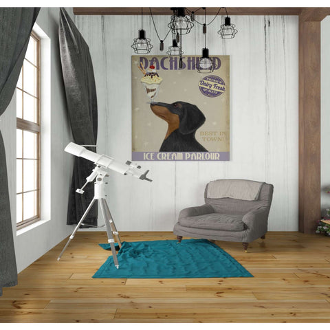 Image of 'Dachshund, Black and Tan, Ice Cream,' by Fab Funky, Giclee Canvas Wall Art