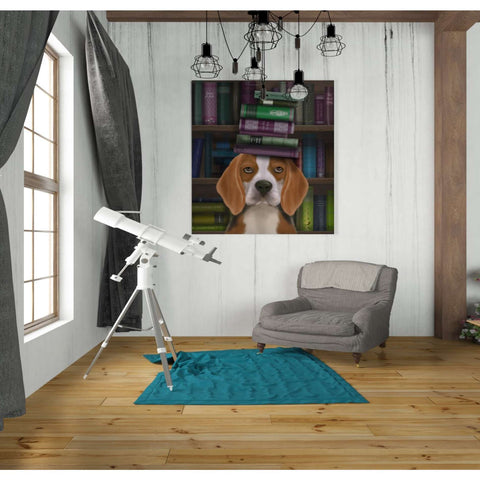 Image of 'Beagle and Books,' by Fab Funky, Giclee Canvas Wall Art