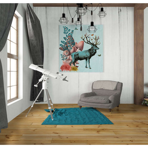 Image of 'Turquoise Deer in Mushroom Forest' by Fab Funky, Giclee Canvas Wall Art