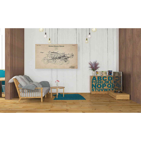 Image of 'Dump Truck Blueprint Patent Parchment' Canvas Wall Art,40 x 26