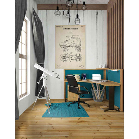 Image of 'Roller Skates Blueprint Patent Parchment' Canvas Wall Art,26 x 40