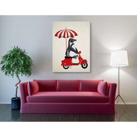 Image of 'Penguin On Red Moped,' by Fab Funky, Giclee Canvas Wall Art