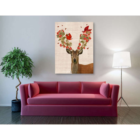 Image of 'Deer and Love Birds' by Fab Funky, Canvas Wall Art,40 x 54