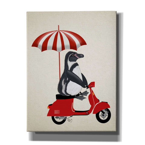 Image of 'Penguin On Red Moped,' by Fab Funky, Giclee Canvas Wall Art