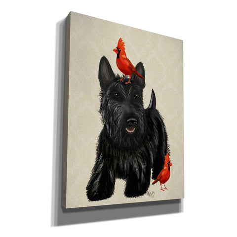 Image of 'Scottie Dog and Red Birds' by Fab Funky, Giclee Canvas Wall Art