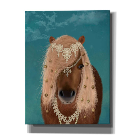 Image of 'Horse Brown Pony with Bells, Portrait' by Fab Funky, Giclee Canvas Wall Art