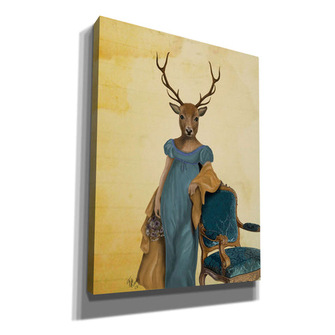 Image of 'Deer In Blue Dress' by Fab Funky, Giclee Canvas Wall Art