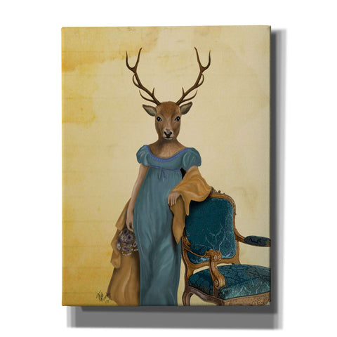Image of 'Deer In Blue Dress' by Fab Funky, Giclee Canvas Wall Art