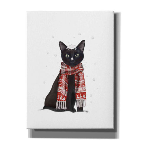 Image of 'Black Cat, Red Scarf' by Fab Funky Giclee Canvas Wall Art