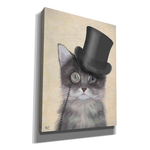 Image of 'Cat, Grey with Top Hat' by Fab Funky Giclee Canvas Wall Art