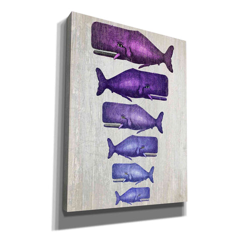 Image of 'Whale Family Purple on White' by Fab Funky Giclee Canvas Wall Art