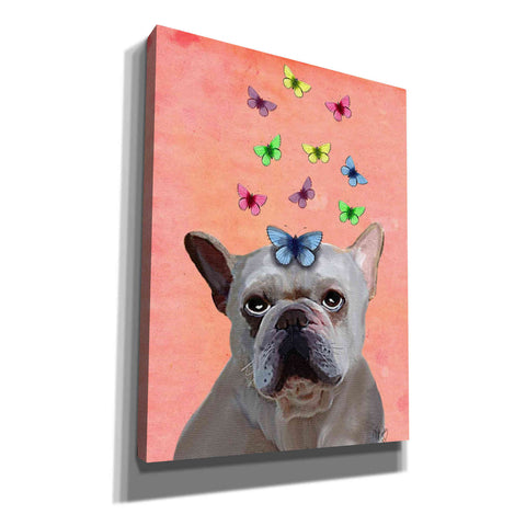 Image of 'White French Bulldog and Butterflies' by Fab Funky Giclee Canvas Wall Art