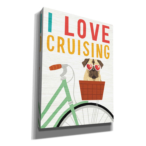 Image of 'Beach Bums Pug Bicycle I Love' by Michael Mullan, Canvas Wall Art