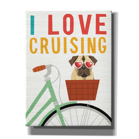 Image of 'Beach Bums Pug Bicycle I Love' by Michael Mullan, Canvas Wall Art