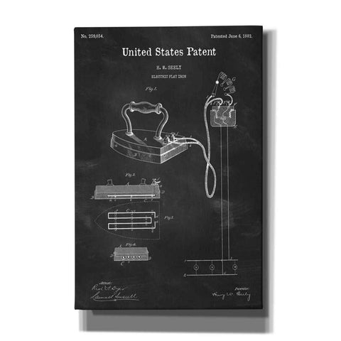 Image of 'Electric Flat Iron Blueprint Patent Chalkboard' Canvas Wall Art,Size A Portrait