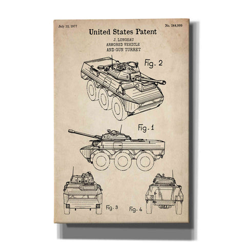 Image of 'Armored Vehicle Blueprint Patent Parchment' Canvas Wall Art