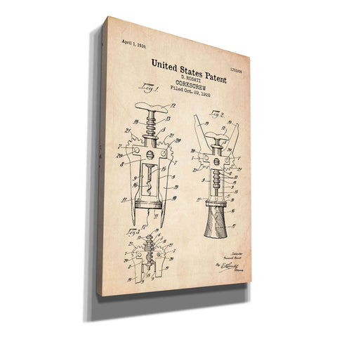 Image of 'Corkscrew Blueprint Patent Parchment' Canvas Wall Art