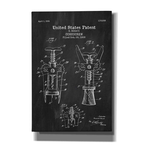 Image of 'Corkscrew Blueprint Patent Chalkboard' Canvas Wall Art
