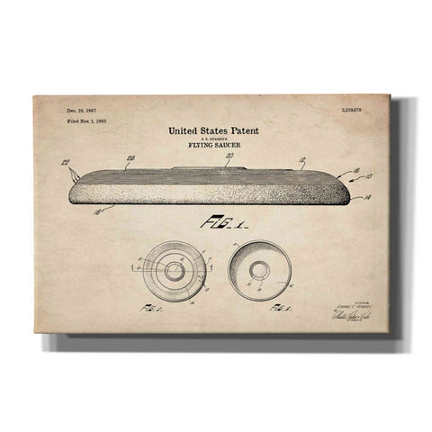 Image of 'Flying Disc Blueprint Patent Parchment' Canvas Wall Art