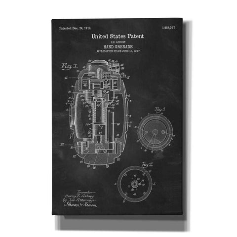 Image of 'Hand Grenade Blueprint Patent Chalkboard' Canvas Wall Art