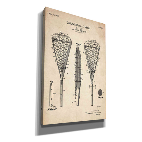 Image of 'Lacrosse Racquet Blueprint Patent Parchment' Canvas Wall Art
