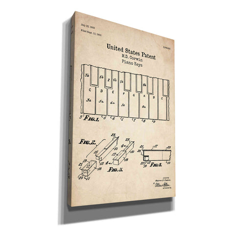 Image of 'Piano Keys Blueprint Patent Parchment' Canvas Wall Art