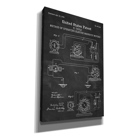 Image of 'Operating Tesla Motor Blueprint Patent Chalkboard' Canvas Wall Art