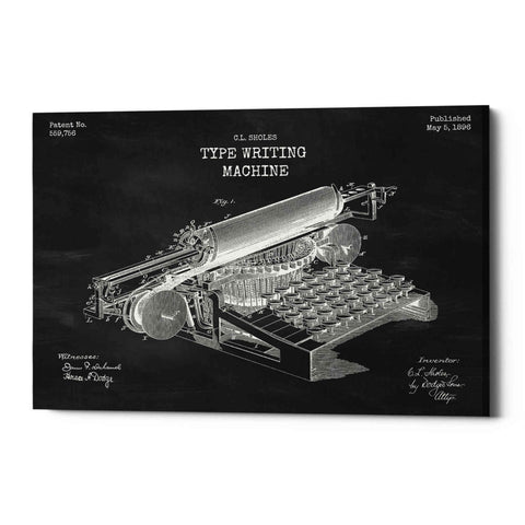 Image of 'Type Writing Machine Blueprint Patent Chalkboard' Canvas Wall Art