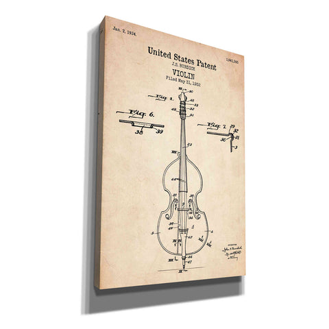 Image of 'Violin Blueprint Patent Parchment' Canvas Wall Art