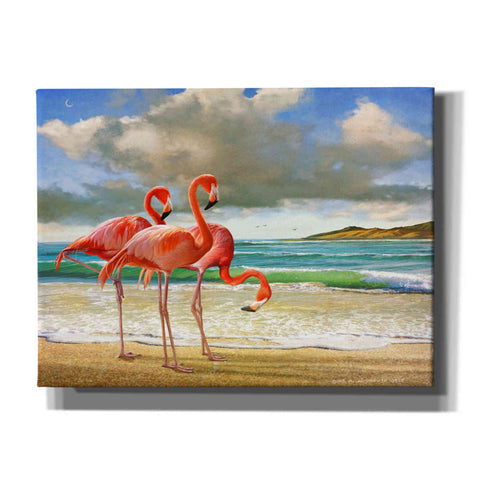 Image of 'Beach Scene Flamingos' by Chris Vest, Giclee Canvas Wall Art